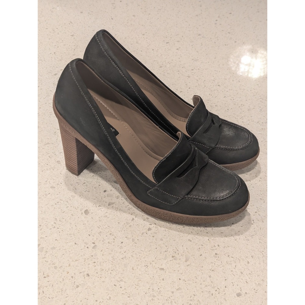 Ecco Nomane Chunky Leather Penny Loafer Heels Preppy Academia Size 41 EU 10-10.5